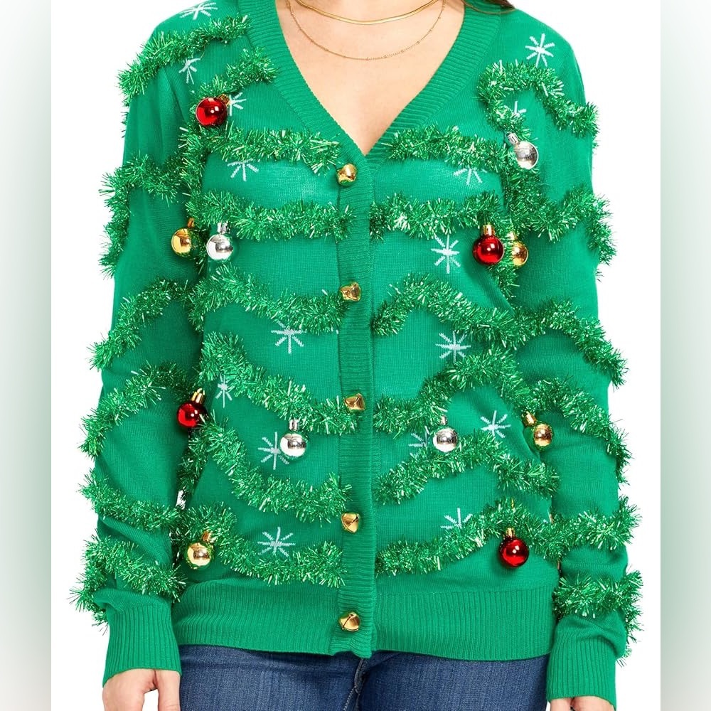 Tipsy Elves Ugly Sweater Festive Green Garland Christmas Tree Holiday New - Picture 1 of 5